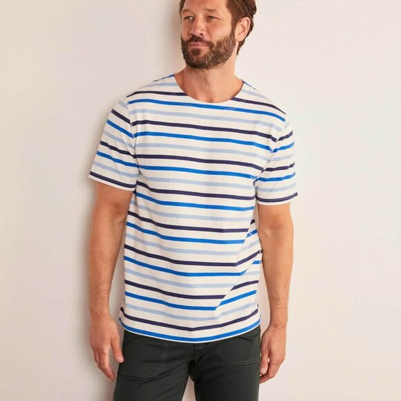 NWT, Men's Boden Short Sleeve Chichester Blue/White Stripped Shirt in Size M